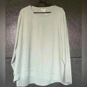 Coldwater Creek NWOT  Flowy Long Sleeve Mint  Blouse Size XL